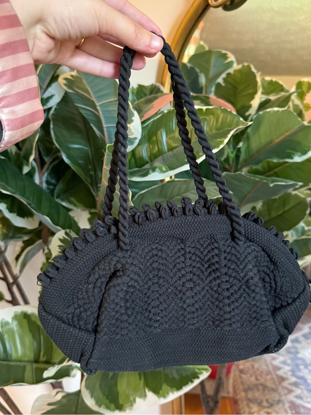 Vintage black woven handbag